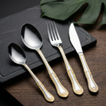 Jogo de Talheres LUWAVE 24 Peças em Aço Inox com Detalhes Dourados – Design Clássico e Elegante - Imagem 3