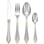 Jogo de Talheres LUWAVE 24 Peças em Aço Inox com Detalhes Dourados – Design Clássico e Elegante