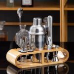 Kit Barman Luxo 12 Peças – Aço Inox Premium com Base em Madeira LUWAVE