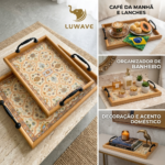 LUWAVE Kit 2 Bandejas de Madeira Decorativas com Alça Cantinho do Café e Servir