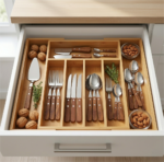 Organizador De Talheres Gaveta Bambu Extensível 7 Divisórias