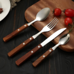 Kit Talheres Rústico Inox Com Cabo De Madeira 24 Pçs Luwave - Imagem 2