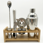 Kit Barman Profissional 12 Peças Inox Com Base Madeira Luwave - Imagem 2