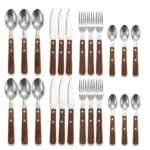 Kit Talheres Rústico Inox Com Cabo De Madeira 24 Pçs Luwave