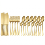 Jogo De Talheres 24 Peças Luxo Dourado Aço Inox Luwave - Imagem 3