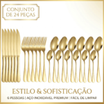Jogo De Talheres 24 Peças Luxo Dourado Aço Inox Luwave