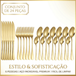 Jogo De Talheres 24 Peças Luxo Dourado Aço Inox Luwave